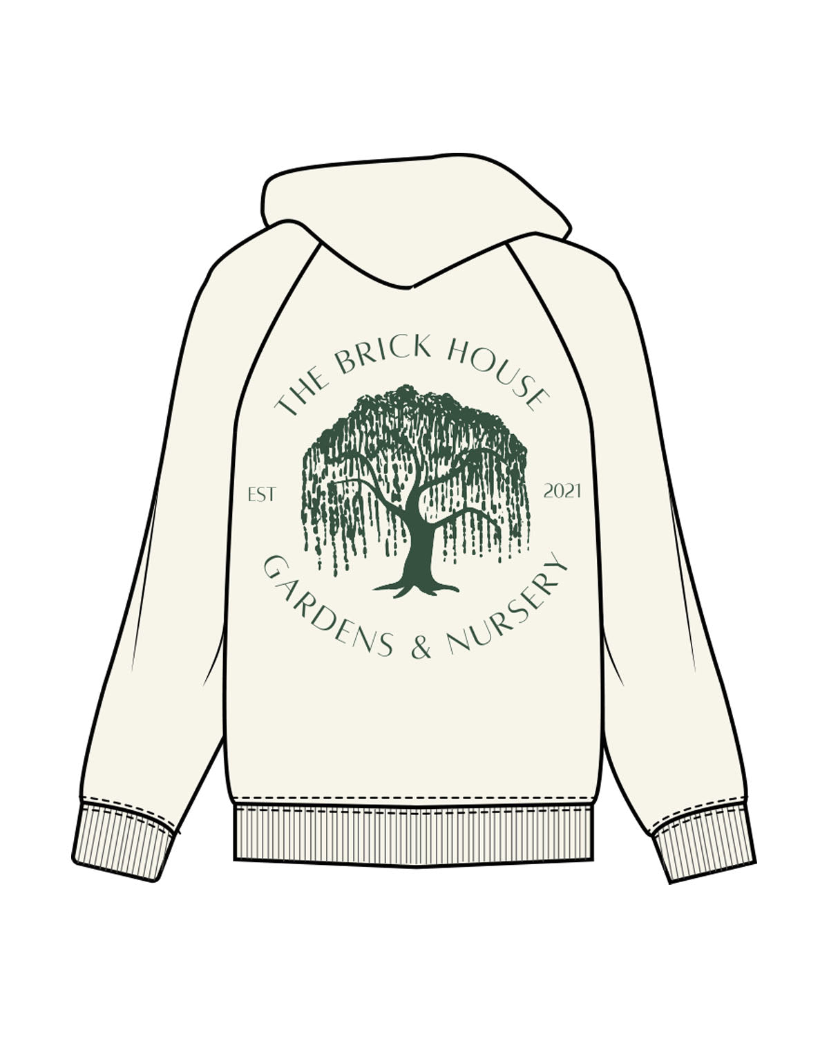 The Mens Classic Hoodie - Off White - Brick House - Left Chest & Back Center - Tree - Text Arch - Printed - Green