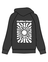 The Mens Hoodie - Washed Black - Golden Hour RI - Left Chest & Full Back Image - Printed - White