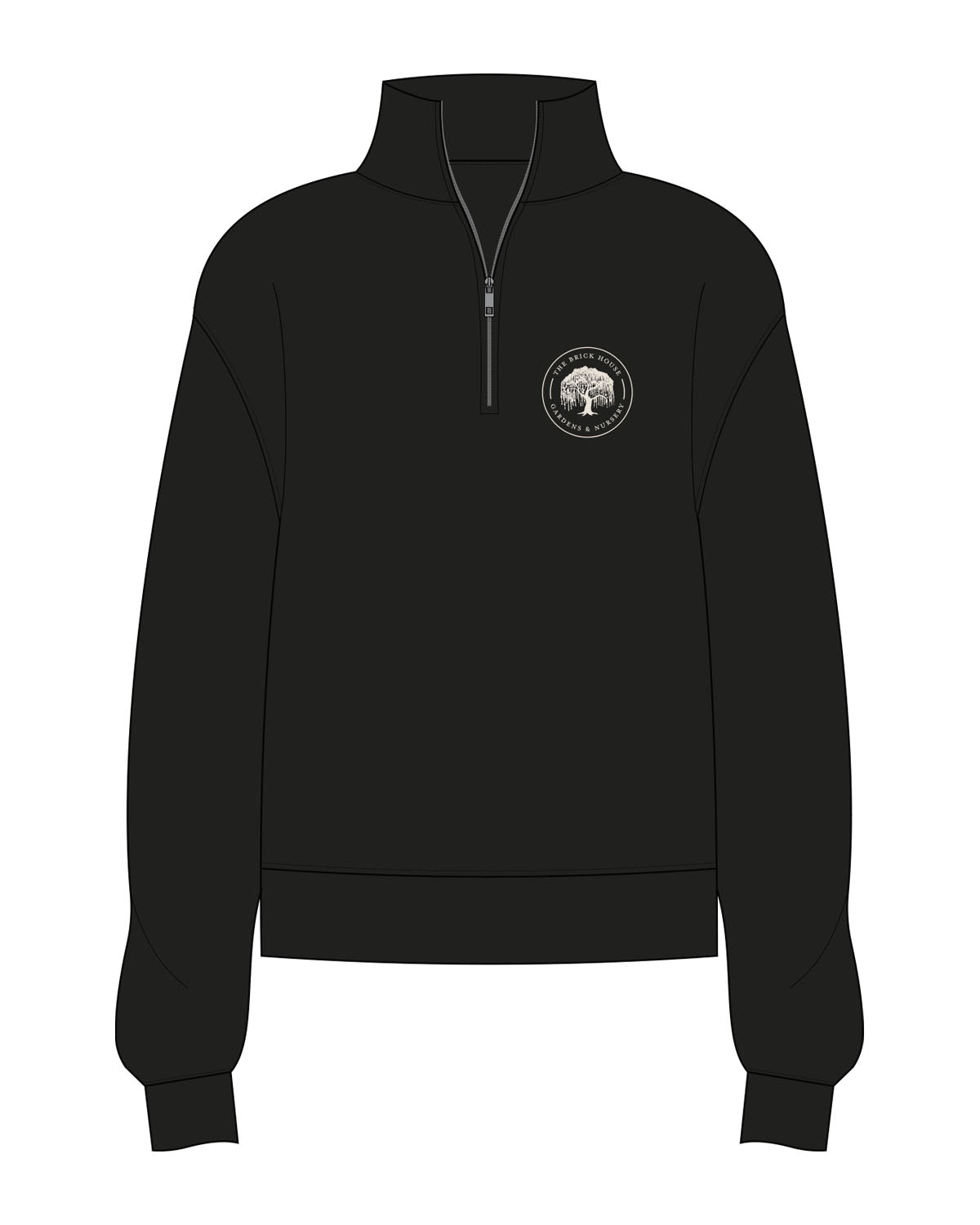 The Womens 1/4 Zip - Black - Brick House - Left Chest - Round - Off White