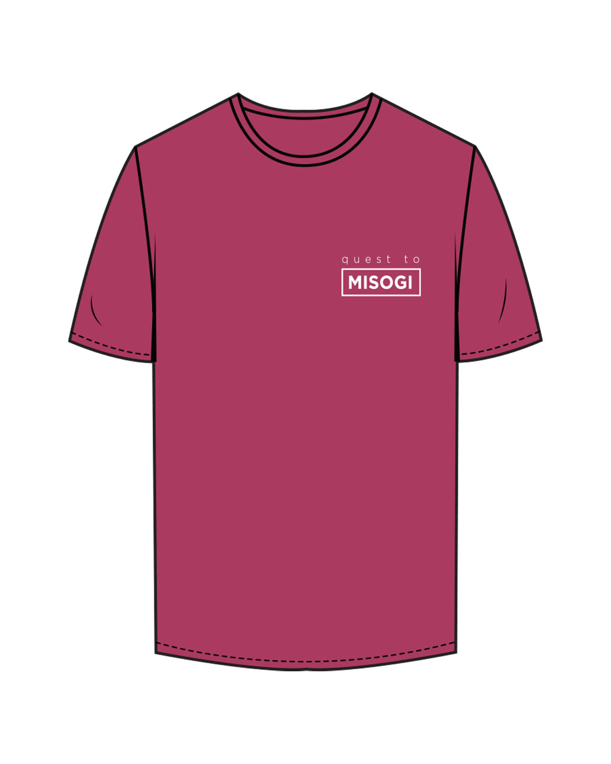 The Mens Tee - Berry - Quest2Misogi - Left Chest Stacked In Box - Full Back Center - Map - Full Color