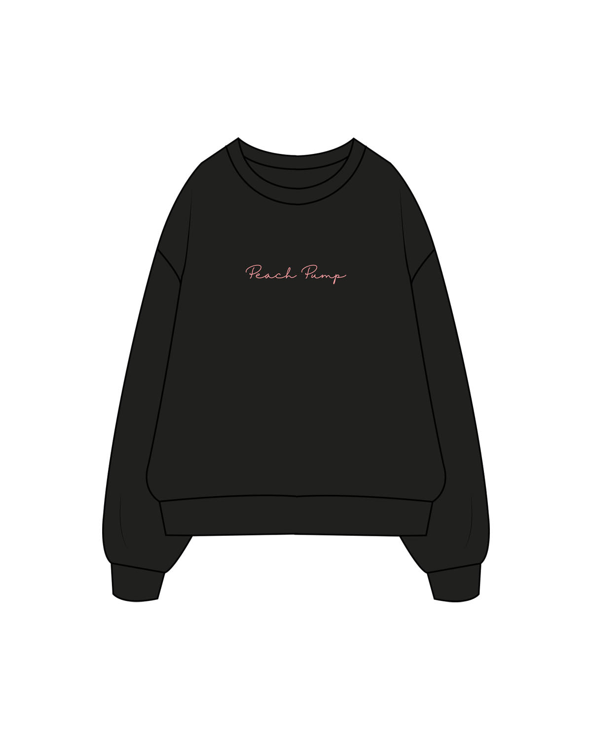 The Womens Crewneck - Black - PEACH PUMP - Center Chest - Embroidered - Printed - Pink
