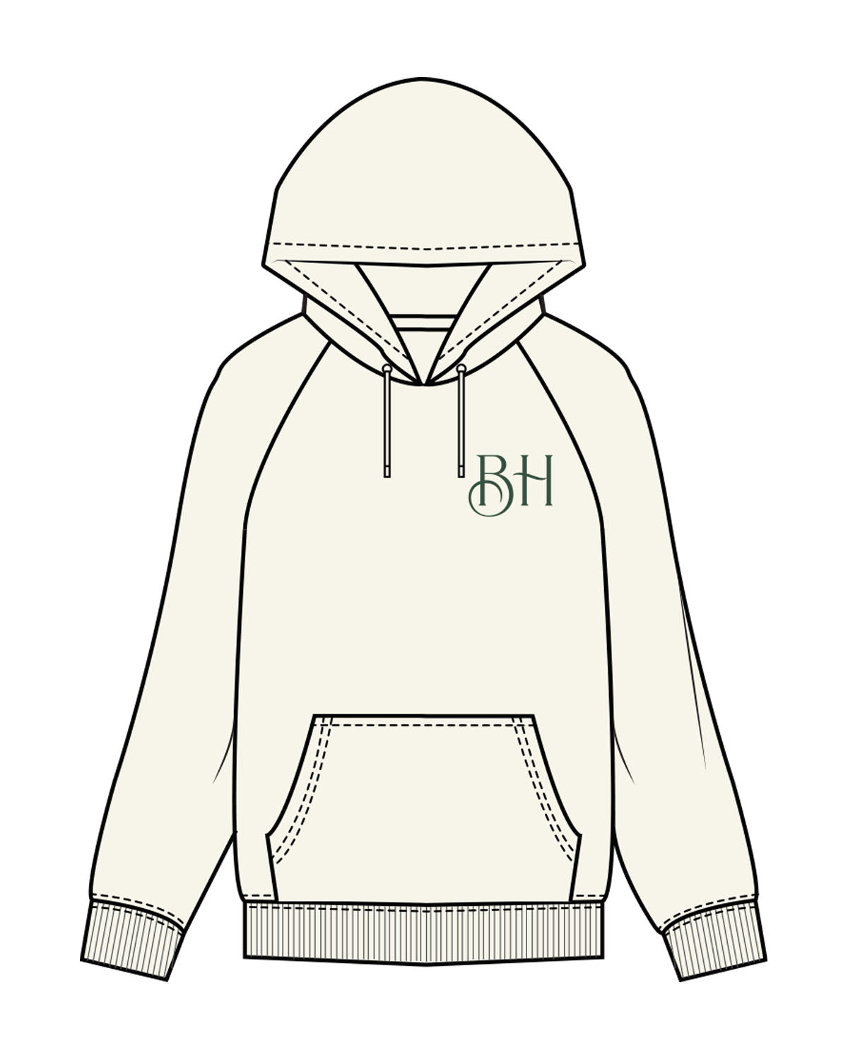 The Mens Classic Hoodie - Off White - Brick House - Left Chest & Back Center - Tree - Text Arch - Printed - Green