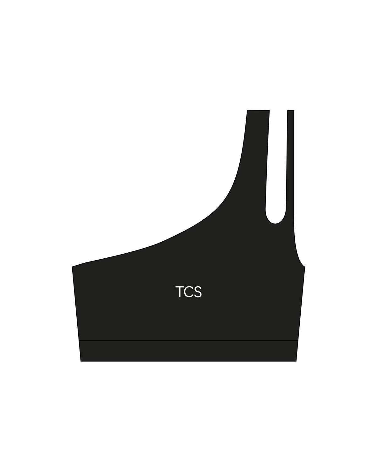 The One Shoulder Bra - Black - Collective Studios - Center Chest "TCS" - Printed - White