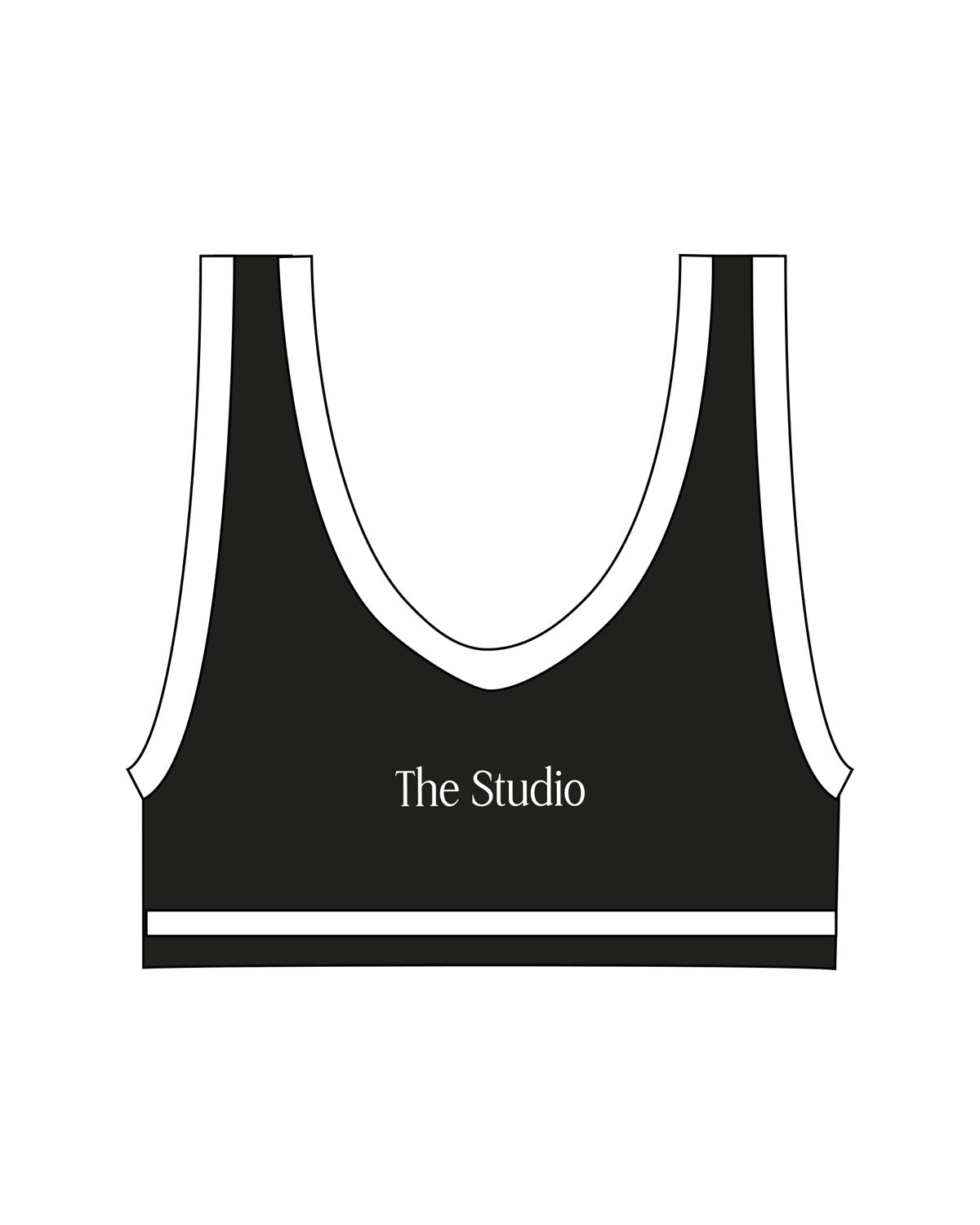 The Piped Bra - Black - The Studio - Center Back - Printed - White