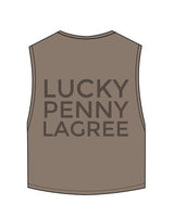 The Crop Muscle Tank - Cacao - Lucky Penny - Center Chest & Back Center Chest Stacked - Tone on Tone