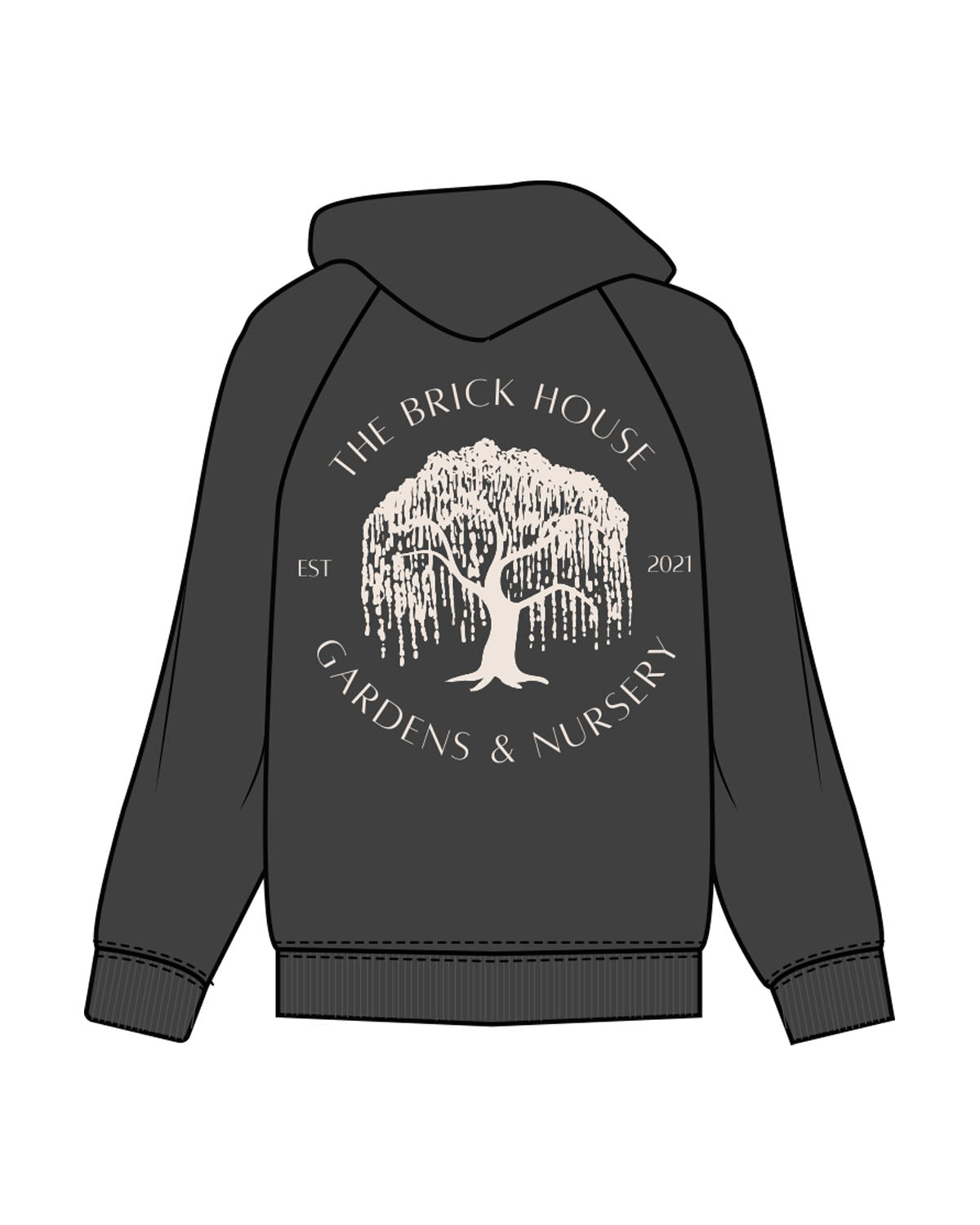 The Mens Classic Hoodie - Charcoal - Brick House - Left Chest & Back Center - Tree - Text Arch - Printed - Off White