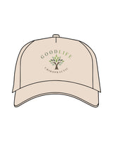 The 5 Panel Trucker Hat - Sand - Goodlife Chiropractic -Center Crown - Embroidered - Full Color