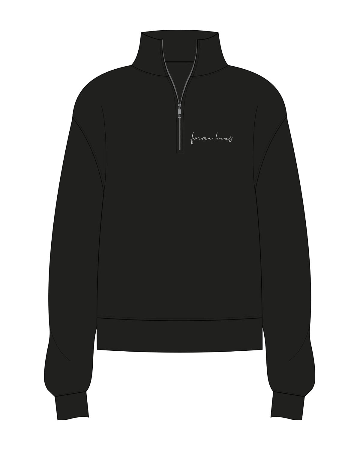 THE WOMENS 1/4 ZIP - Black - Forma Haus - Left Chest - Embroidered - White