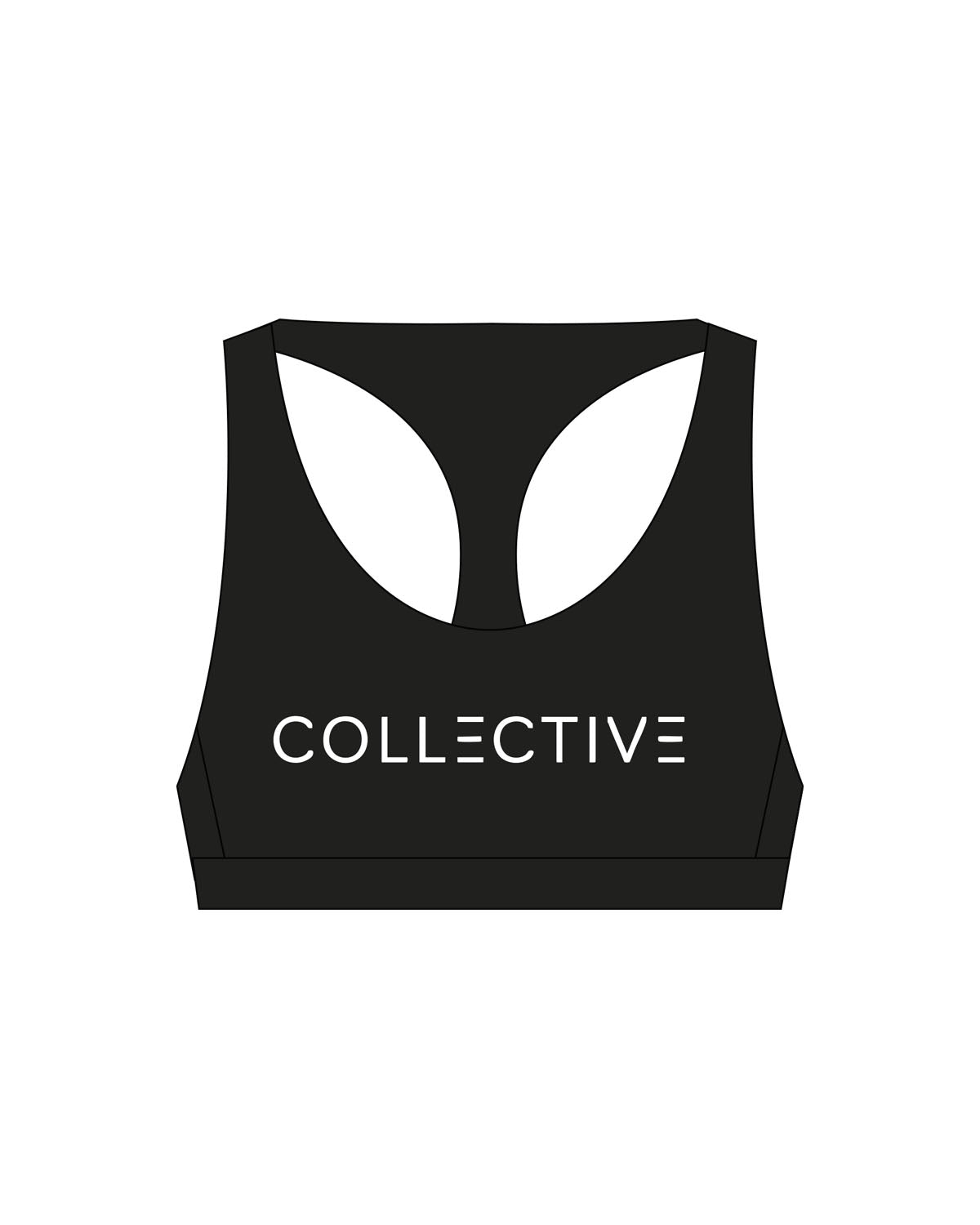 The Racer Bra - Black - Collective Studios - Center Chest - Printed - White