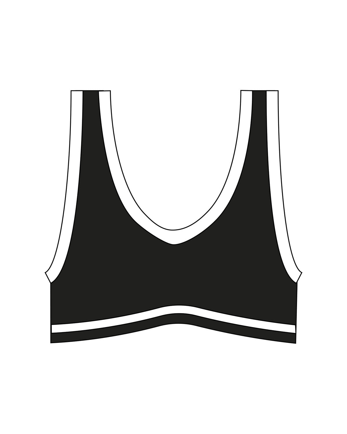The Piped Bra - Black - The Studio - Center Back - Printed - White