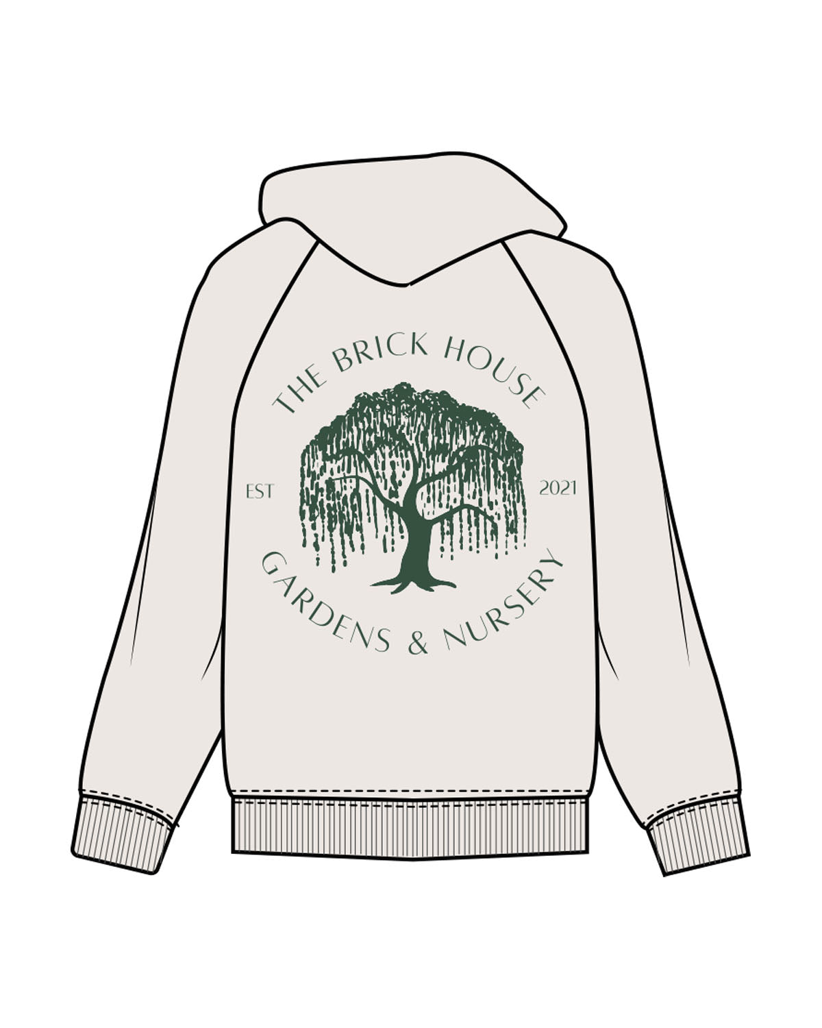 The Mens Classic Hoodie - Bone - Brick House - Left Chest & Back Center - Tree - Text Arch - Printed - Green