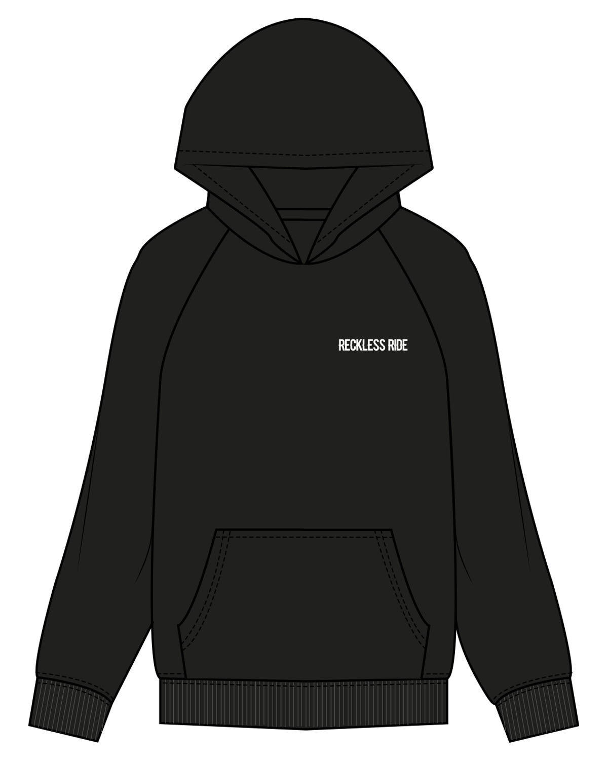 The Mens Hoodie - Black - Reckless Ride - Back Stacked - Printed - Full Color(6460ab)