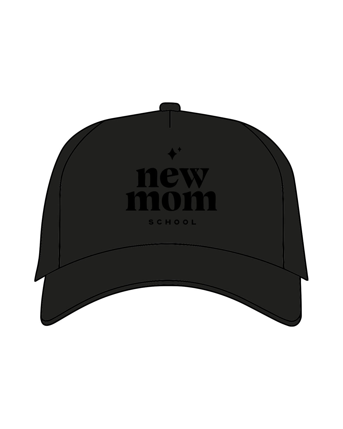 The Canvas Cap - Black - New Mom School - Center - Text Stacked - Black - Embroidered - Black