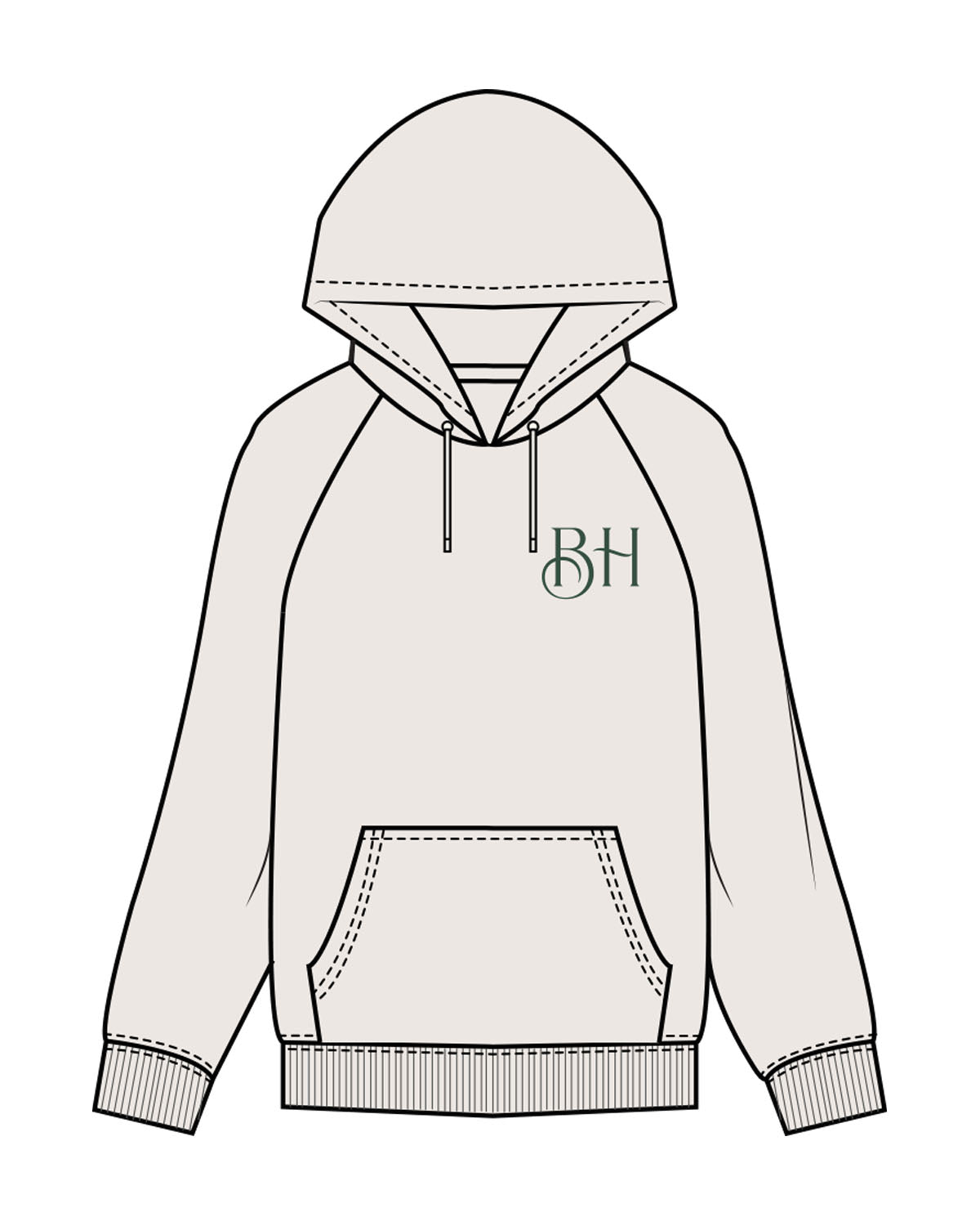 The Mens Classic Hoodie - Bone - Brick House - Left Chest & Back Center - Tree - Text Arch - Printed - Green