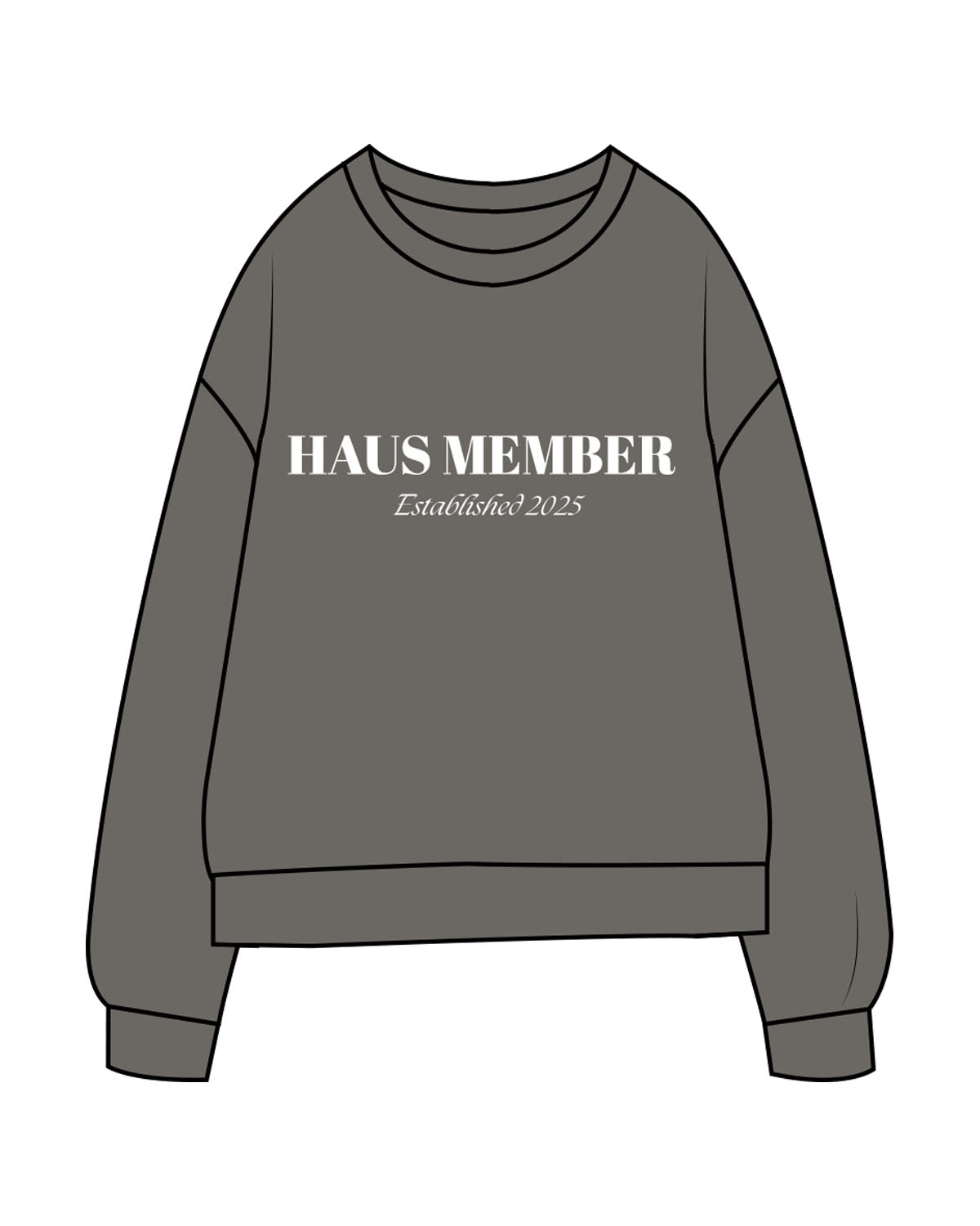 THE MIDWEIGHT UNISEX CREWNECK - Washed Black - Forma Haus - Center Chest - ALL CAPS "Haus Member" & Center Back Neckline - Printed - White