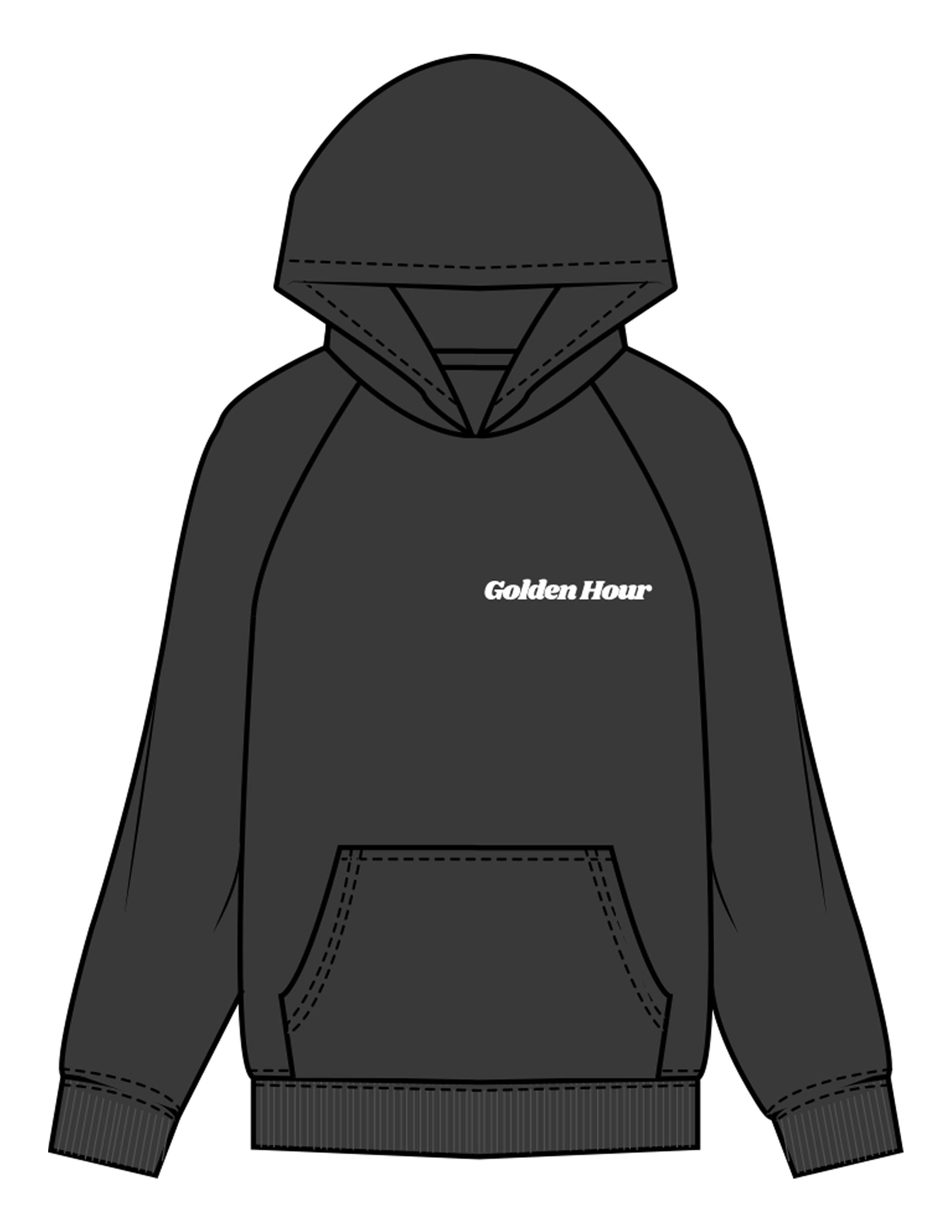 The Mens Hoodie - Washed Black - Golden Hour RI - Left Chest & Full Back "NEWPORT" - Printed - White