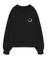 The Womens Heavyweight Crewneck - Black - Peach House Pilates - Left Chest & Center Back Stacked - Printed - Peach