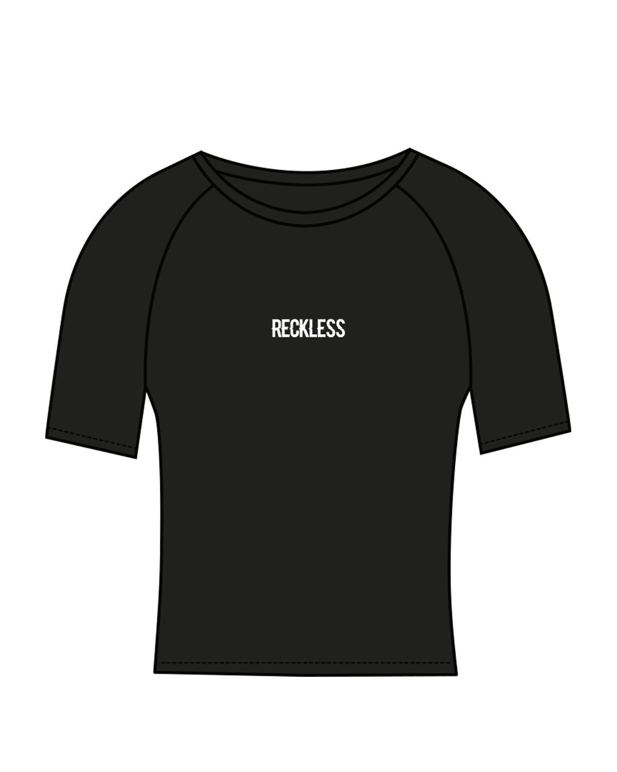 The Short Sleeve Crop - Black - Reckless Ride - Center Chest & Back Neckline - White