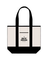 The Contrast Tote Bag - Natural / Black - New Mom School - Top Text Stacked - Below Line - Black