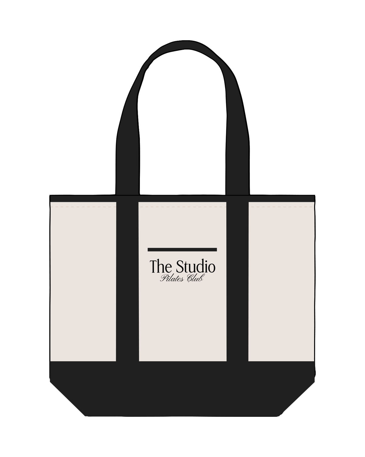 The Contrast Tote Bag - Natural / Black - The Studio - Center Body Stacked - Printed - Black