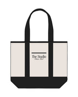 The Contrast Tote Bag - Natural / Black - The Studio - Center Body Stacked - Printed - Black