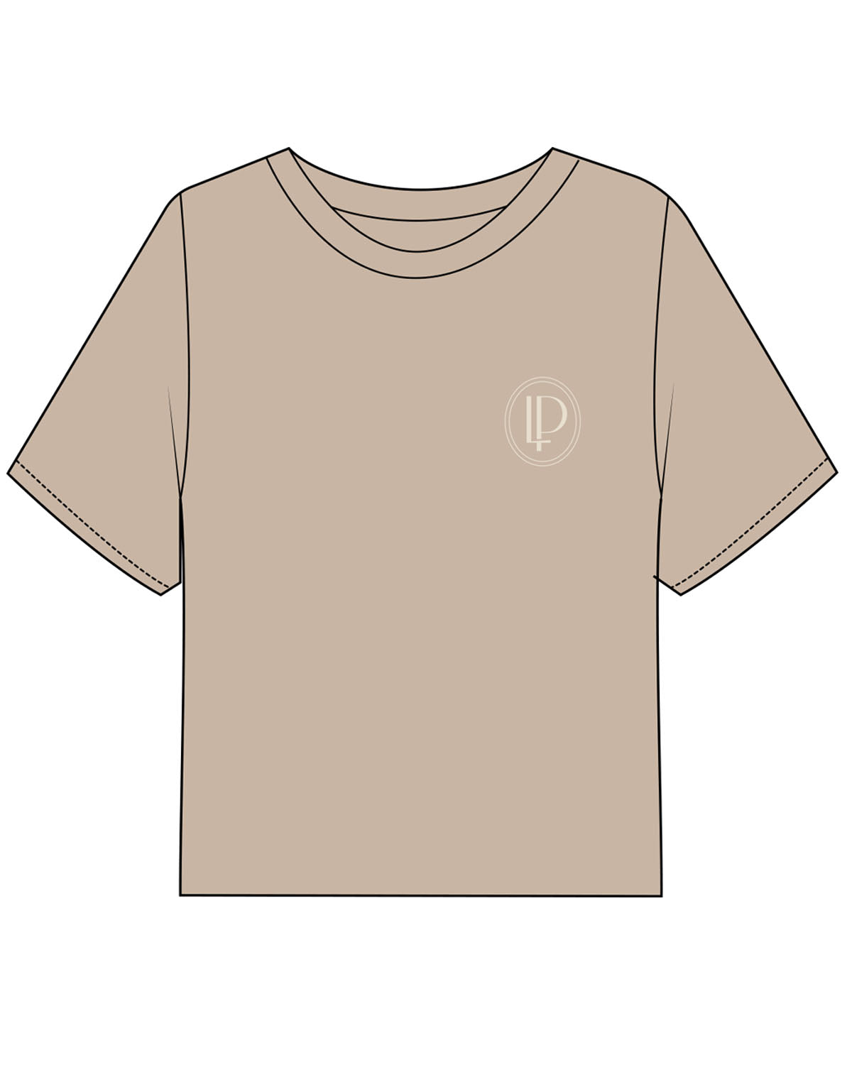 The Boxy Crop Tee - Sand - Lucky Penny - Left Chest Round & Back Center Stacked - Cream