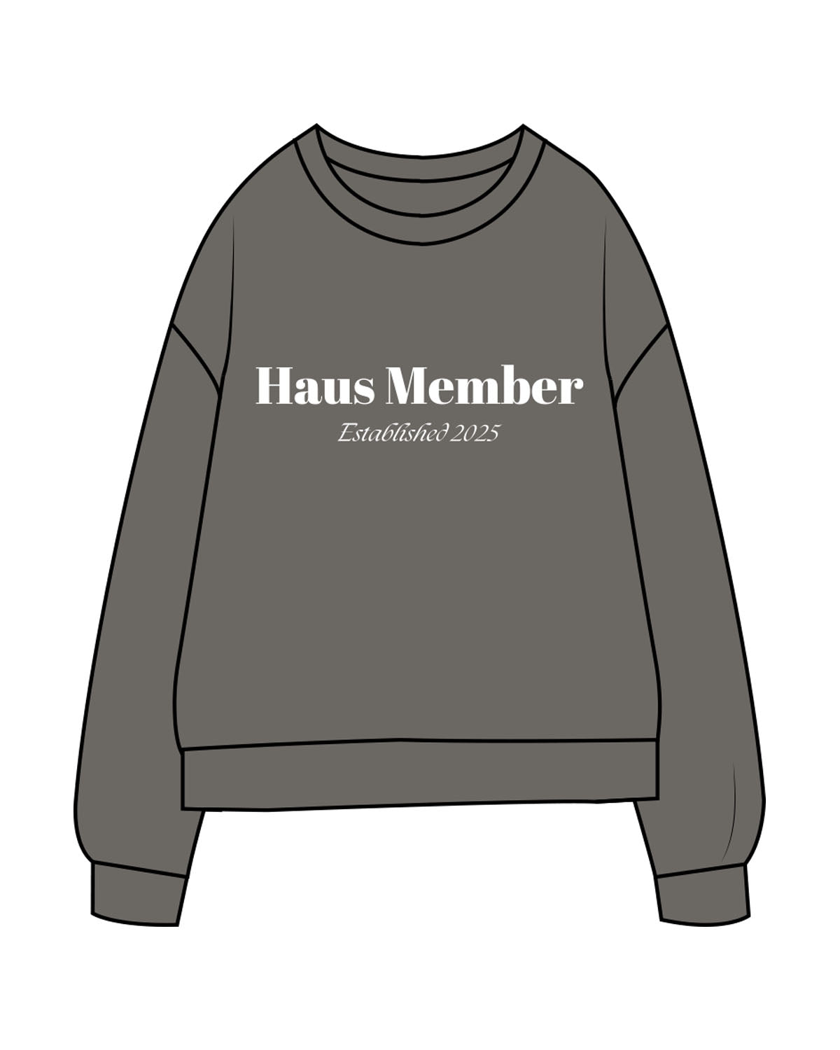 THE MIDWEIGHT UNISEX CREWNECK - Washed Black - Forma Haus - Center Chest - "Haus Member" & Center Back Neckline - Printed - White