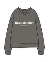 THE MIDWEIGHT UNISEX CREWNECK - Washed Black - Forma Haus - Center Chest - "Haus Member" & Center Back Neckline - Printed - White