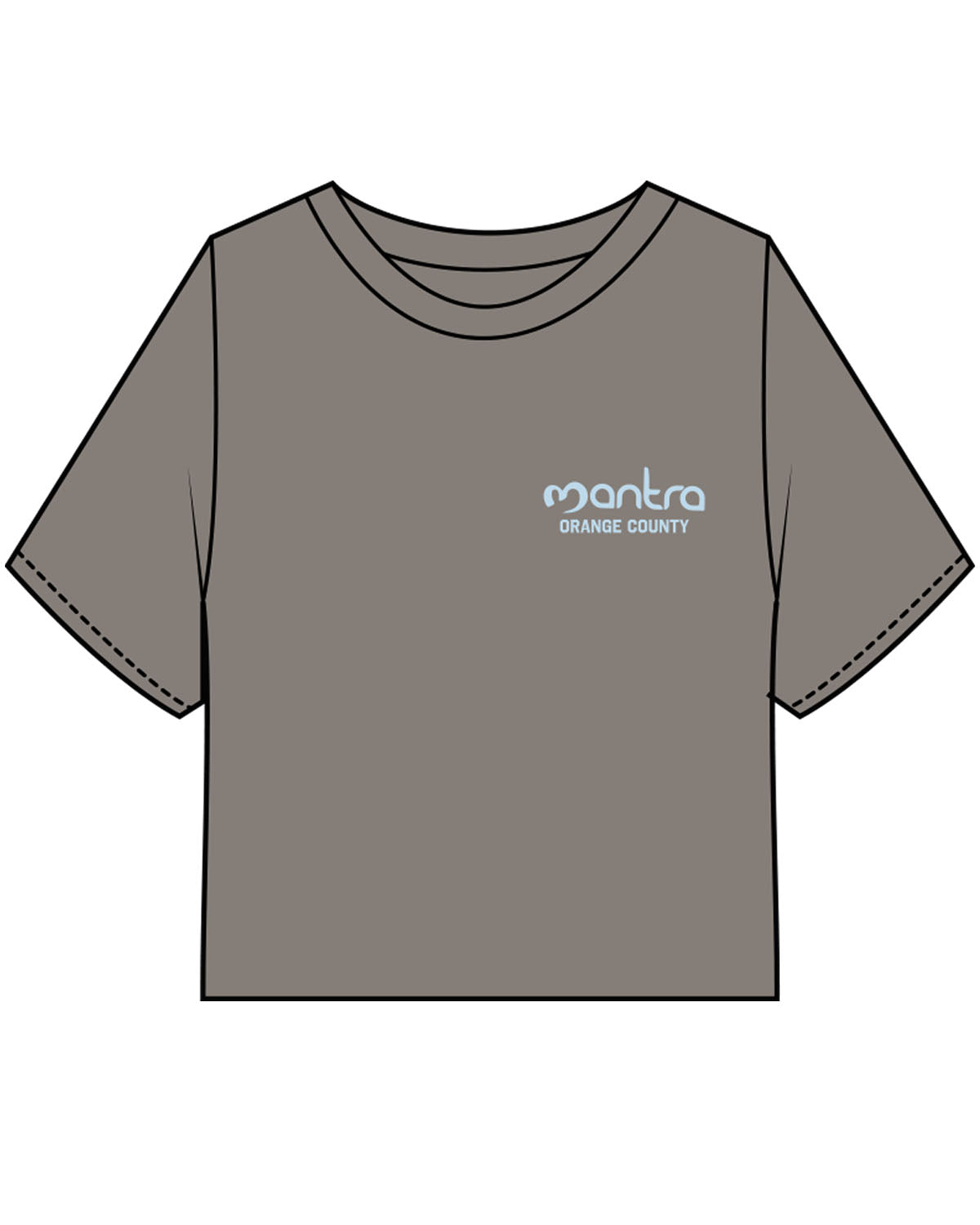 The Heavyweight Crop Tee - Washed Gray - Mantra - Left Chest Stacked & Back Center Stacked - Orange County - Light Blue