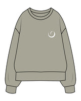 The Womens Heavyweight Crewneck - Eucalyptus - Peach House Pilates - Left Chest & Center Back Stacked - Printed - White