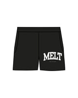 The Womens Sweat Shorts - Black - Melt Hot Pilates - Left Leg - White