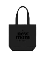 The Promo Tote Bag - Black - New Mom School - Center Text Stacked - Tone on Tone