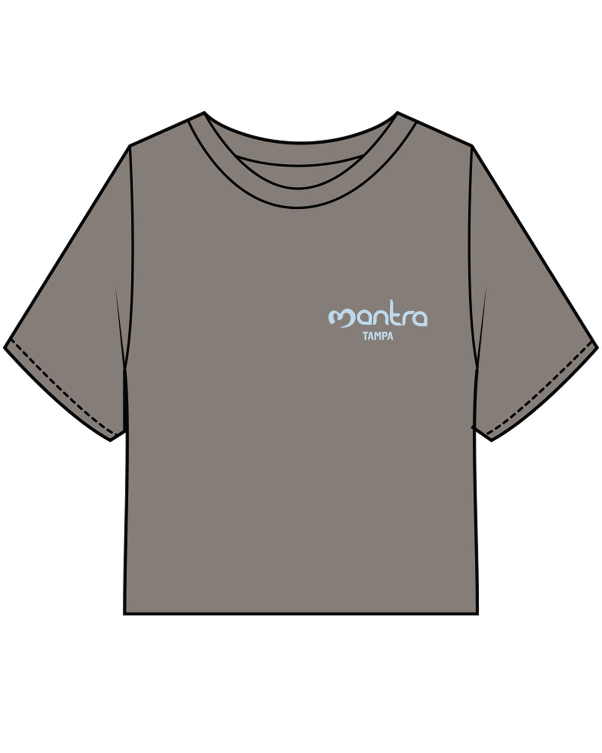 The Heavyweight Crop Tee - Washed Gray - Mantra - Left Chest Stacked & Back Center Stacked - Tampa - Light Blue