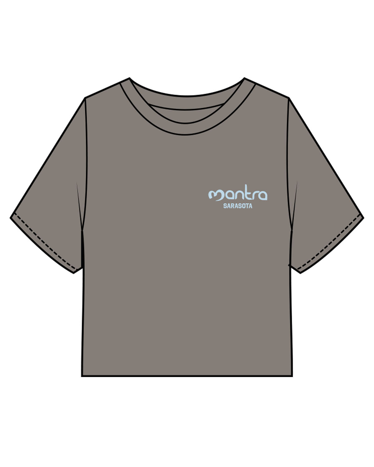 The Heavyweight Crop Tee - Washed Gray - Mantra - Left Chest Stacked & Back Center Stacked - Sarasota - Light Blue