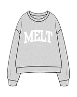 The Womens Crewneck - Heather - Melt Hot Pilates - Center  Chest - White
