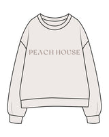 The Womens Crewneck - Bone - Peach House Pilates - Center Chest & Center Back Neckline - Printed - Tone on Tone