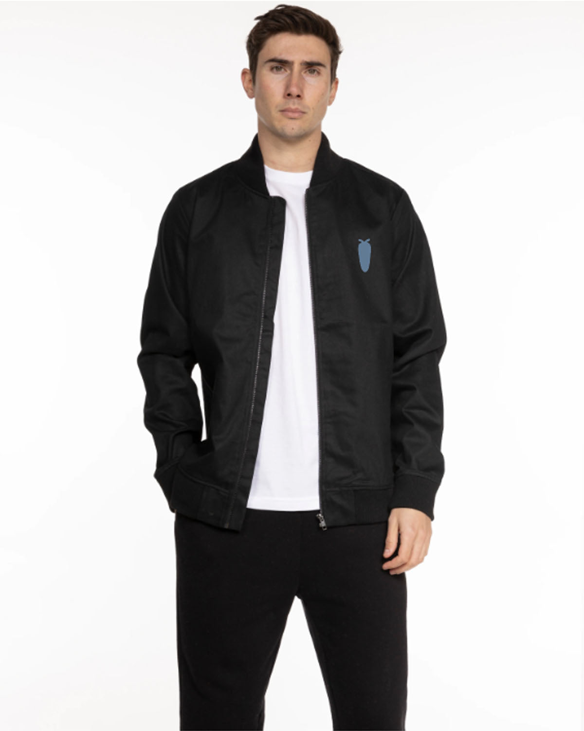 The Mens Bomber Jacket - Black - BlueCarrot - Left Chest & Back Stacked - Printed - Blue