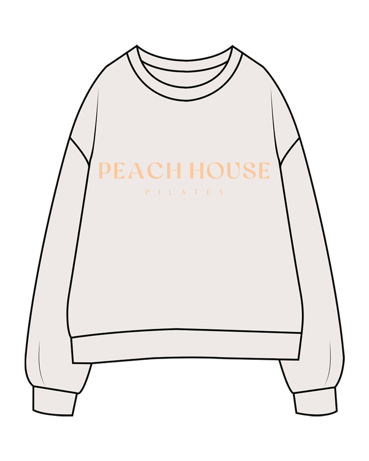 The Womens Crewneck - Bone - Peach House Pilates - Center Chest Stacked & Center Back Neckline - Printed - Peach