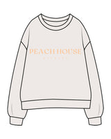 The Womens Crewneck - Bone - Peach House Pilates - Center Chest Stacked & Center Back Neckline - Printed - Peach