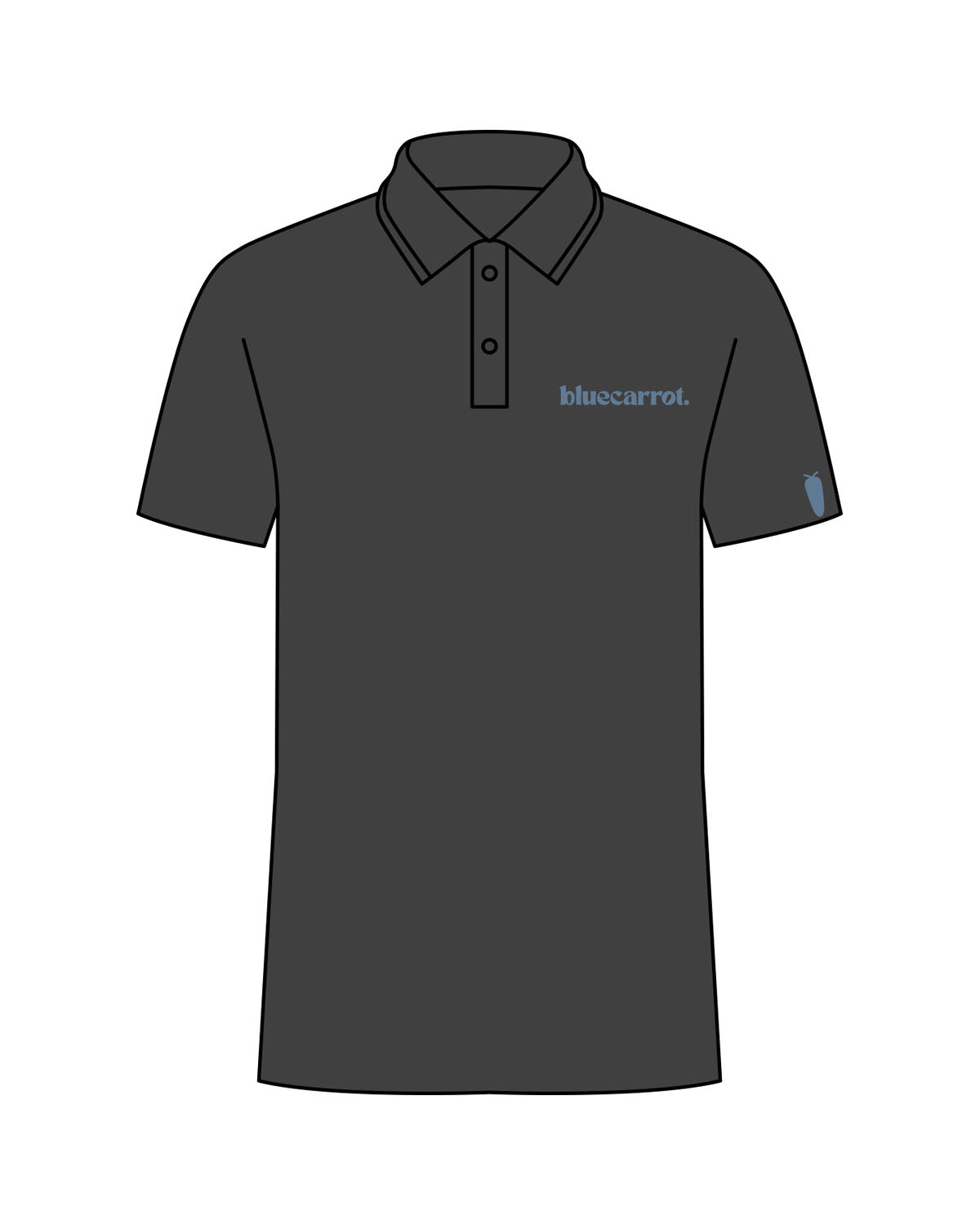The Mens Polo - Charcoal - BlueCarrot - Left Chest & Left Sleeve - Embroidered - Blue