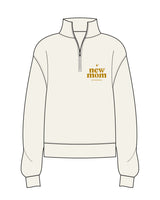 The Womens 1/4 Zip - Off White - New Mom School - Left Chest Stacked - Gold