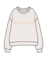 The Womens Crewneck - Bone - Peach House Pilates - Center Chest & Center Back Neckline - Printed - Peach