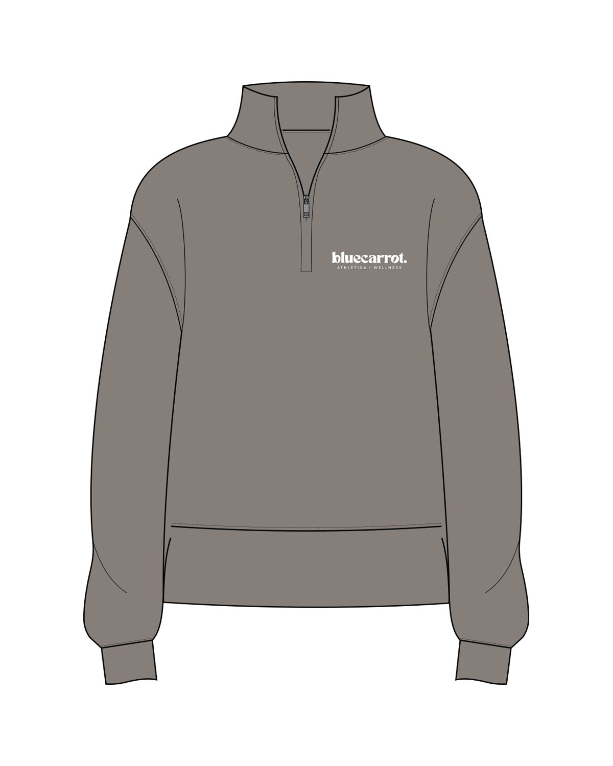 The Mens 1/4 Zip - Washed Gray - BlueCarrot - Left Chest Stacked - Printed - White
