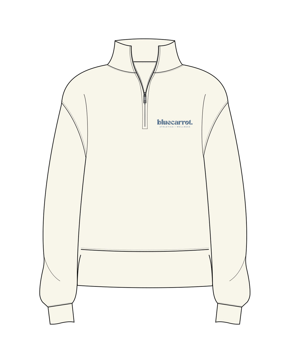 The Mens 1/4 Zip - Off White - BlueCarrot - Left Chest Stacked - Printed - Blue