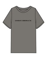 The Mens Heavyweight Tee - Washed Gray - Goodlife Chiropractic - Center Chest - Back Round Stacked - Black Printed