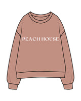 The Womens Crewneck - Clay - Peach House Pilates - Center Chest & Center Back Neckline - Printed - White
