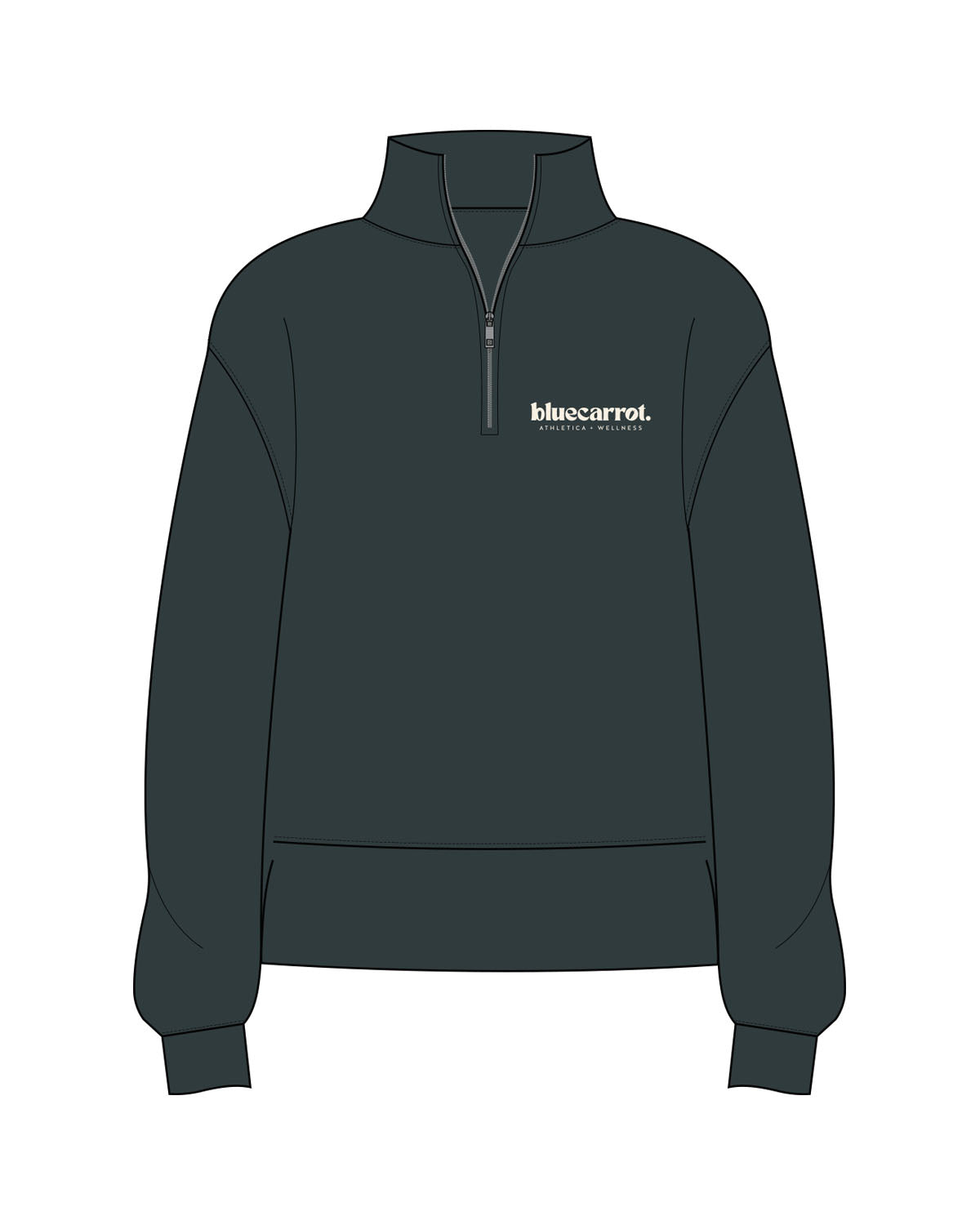 The Mens 1/4 Zip - Pine Green - BlueCarrot - Left Chest Stacked - Printed - Off White