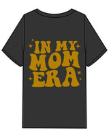 The Womens Heavyweight Tee - Washed Black - New Mom School - Left Chest Stacked & Full Back - Gold