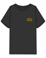 The Womens Heavyweight Tee - Washed Black - New Mom School - Left Chest Stacked & Full Back - Gold