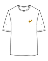 The Womens Oversized Tee - White - New Mom School - Left Chest Stacked & Full Back - Gold